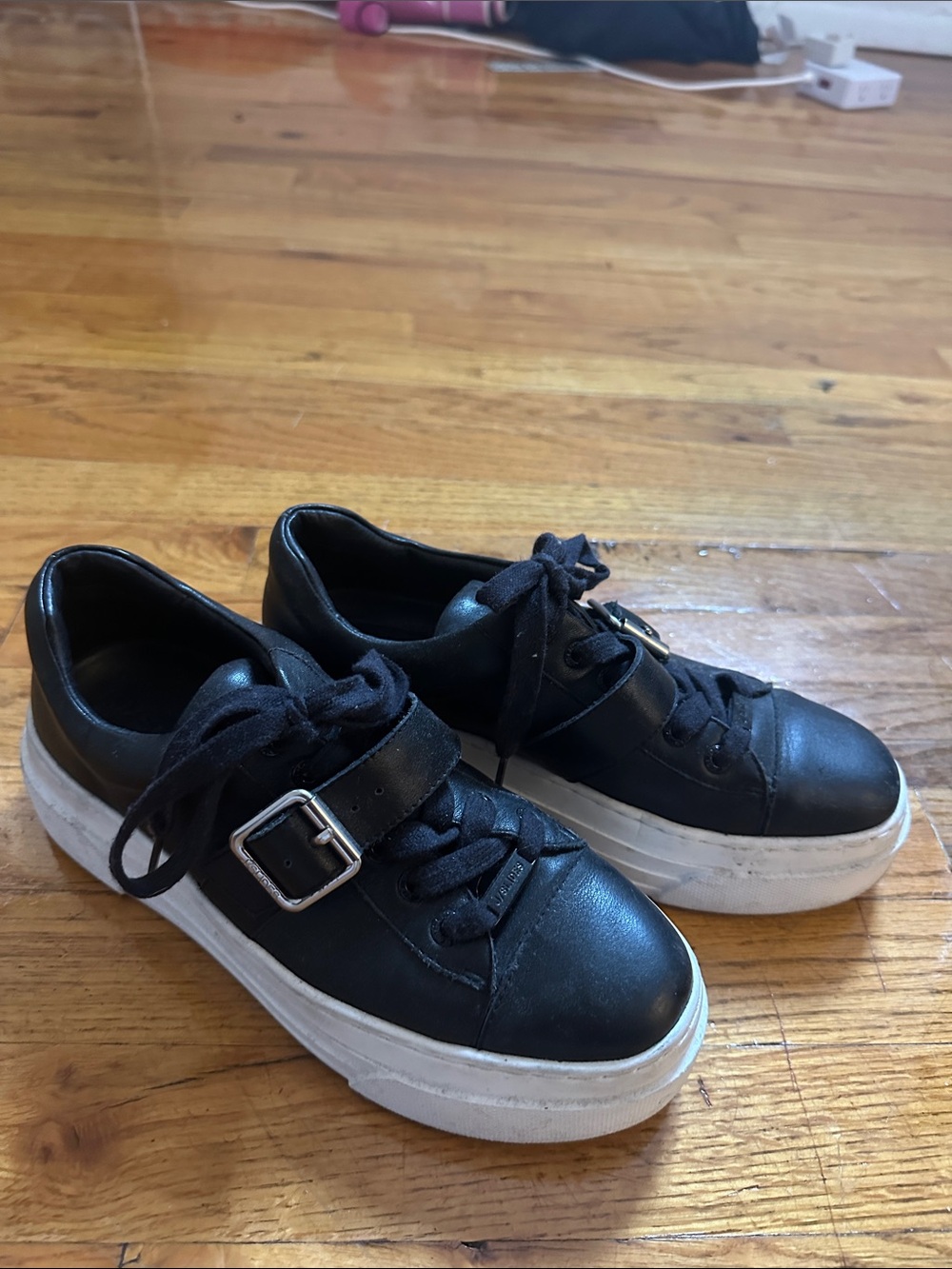 Black Platform Sneakers with Buckle